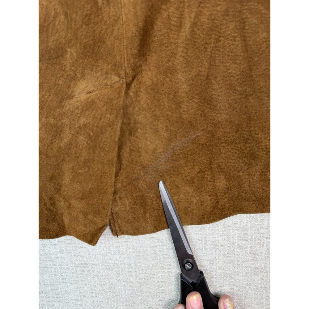 Vintage Man’s Women’s Size 18 Genuine Leather Suede Skirt Brown Midi Lined - Picture 3 of 7